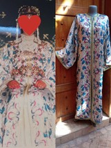 90s Luxurious Moroccan Blue and Gold Flooral wedding Brocade Kaftan Dres... - $1,125.99