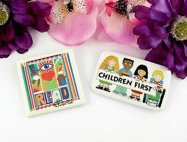 Children First And I Love To Read 2 School Teacher Pins Vintage Brooch 1991 - £11.81 GBP