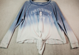 Ocean Drive Sweater Womens Size Medium Blue White Cotton Knot Hem Endless Summer - £14.09 GBP