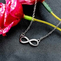 Platinum Plated Infinity Necklace Pave Cubic Zirconia 8 Infinity Pendant Jewelry - £12.53 GBP