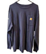 Carhartt Original Fit Men&#39;s Blue Pocket Work Long Sleeve T-Shirt Logo Si... - £11.27 GBP