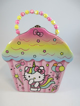 Hello Kitty Cupcake Purse Carry All Tin Caddy Lunch Box Pink and Yellow - £5.93 GBP