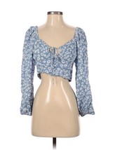 Wild Fable Womens Crop Top Blue White Floral Short Sleeve Tie Front XL New - £10.03 GBP