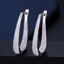 Micro Pave Cubic Zirconia Stone White Gold Color Luxury Big Hoop Earrings New Fa - $11.97