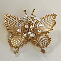 Monet Butterfly Brooch - Gold Tone Rhinestone Pin - Vintage Costume Jewelry - $9.89