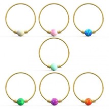 9K Solid Yellow Gold Spring Coil 2mm Green Opal Stone 8mm Hoop Nose Ring 22G - £64.55 GBP+