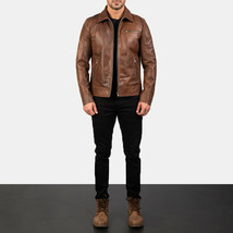 Mens Lavender Brown Biker Style Motorcycle Real Sheep Leather Jacket Han... - €116,96 EUR