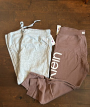 2 Pairs Calvin Klein Womens Sweatpants Plus sz 2X Fleece Lined Logo Gray &amp; Brown - £43.71 GBP