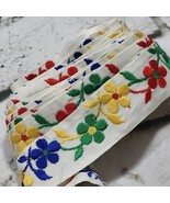 Vintage Embroidered Floral Fabric Trim Edging Colorful Flowers Measures ... - £19.56 GBP