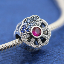 Exclusive Fan Collection 925 Sterling Silver Blue & Pink Fan Charm With CZ Charm - £13.78 GBP