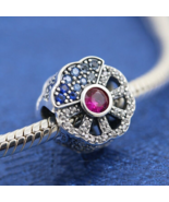 Exclusive Fan Collection 925 Sterling Silver Blue & Pink Fan Charm With CZ Charm