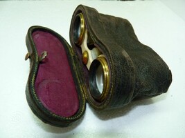 Antique c1900 Theater/Opera Binoculars Brass &amp; White Bakelite Orig. Leat... - $92.00