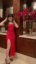 Midi Satin Prom Dress Split Red Long Evening Dresses - £100.64 GBP