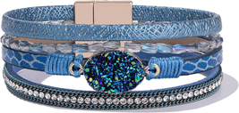 Boho Leather Wrap Bracelets with Crystal Detail - $22.45