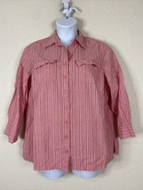 Liz &amp; Me Womens Plus Size 0X Pink Striped Pocket Button Up Shirt 3/4 Sleeve - $13.28