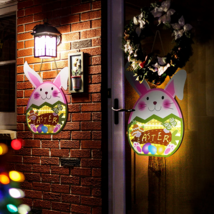 Easter Decorations Lighted Easter Bunny Wreaths Wooden Hanging Door 18.5... - $5.00