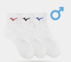 Mizuno Sports Socks Unisex Badminton Tennis Crew Socks Training 3pcs White NWT - £18.76 GBP