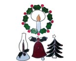 Vintage Stained Glass Sun Catcher Ornaments Christmas Wreath Tree Lot of  4 - $14.25