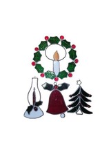 Vintage Stained Glass Sun Catcher Ornaments Christmas Wreath Tree Lot of  4 - £11.20 GBP