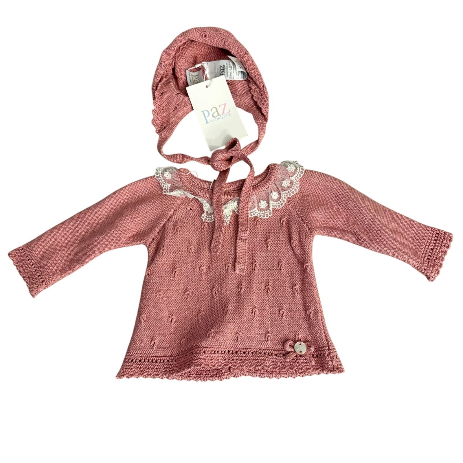 Paz Rodriguez Baby Girl Pink Knit Cardigan &amp; Bonnet Set Newborn NWT - $62.40