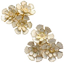 vintage white metal flower clip on earrings - £22.48 GBP