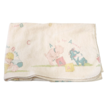 Vintage Baby Infant Security Blanket A Animal B Baby C Cat Pastel Animal 26 X 36 - £36.56 GBP
