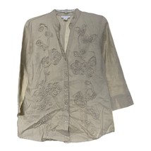 Charter Club Womens Beige Natural Floral Linen Button Top Size 8 - £9.98 GBP