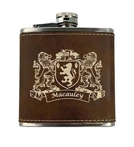 Macauley Irish Coat of Arms Leather Flask - Rustic Brown - £19.94 GBP