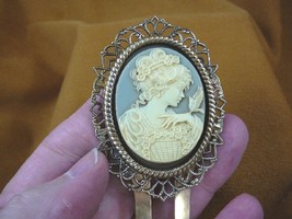 (CHM26-2) Feminine lady with bird gray cameo brass hair pin pick stick H... - $25.19