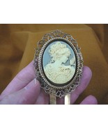 (CHM26-2) Feminine lady with bird gray cameo brass hair pin pick stick H... - $463.76 MXN