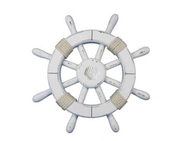 [Pack Of 2] Rustic White Decorative Ship Wheel With Seashell 12&quot;&quot; - £46.71 GBP