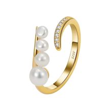 Fashionable Adjustable 925 Sterling Silver Gold-Plated Ring with White P... - $30.99