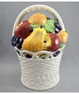 Int'l Art Fruit Basket Ceramic Cookie Jar Canister Apples Lemons Grapes Pears - $20.58
