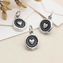 Sterling Silver Wax Seal Heart Charm 16x10mm - $360.18 MXN
