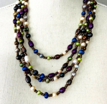 Cultured Freshwater Pearls Blue Green Purple Black Brown 4 Strand Necklace - £39.53 GBP