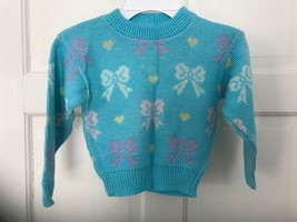 Kids Child&#39;s Fairy Kei Acrylic Knit Sweater Bows Hearts  26&quot; chest @ 5T - £12.70 GBP