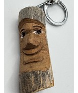 Hand Carved Wooden Funny Face Keychain Wood Key Ring Key Chain Handmade ... - $13.08 CAD