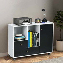 Mobile Filing Cabinet Lateral with 2 Drawers-Black - £108.10 GBP