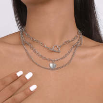 Silver-Plated Heart Pendant Layered Necklace &amp; Lariat Necklace - £11.79 GBP