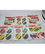VTG christmas window clings decor lot 6 season greetings Happy Holidays ... - $15.00