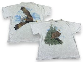 Vtg 90s Bald Eagle Nature Harlequin Art Single Stitch Tee Shirt 2-Sided Sz L - £18.13 GBP