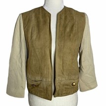 Vintage 60s Suede &amp; Wool Open Front Jacket S Beige Tan Pockets Lined  - £44.58 GBP