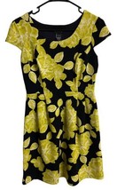Enfocus Studio Women Round Neck Cap Sleeve Floral 4 Knee Length Dress Black - £12.71 GBP