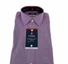 Chaps Dress Shirt Men Regular Fit 15-15-1/2 32/33 Grape Purple Houndstooth Check - $27.01