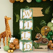 Safari Baby Shower Decorations Box - Diy Green Jungle Animal Baby Boxes With Gol - £13.11 GBP