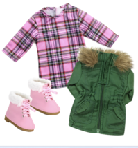 Doll Outfit Fur Parka Boots Pink Dress Set Sophia's fits American Girl 18" Dolls - $24.74