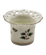 Royal Limited Holly Holiday Pierced Votive Candle Holder Gold Trim W/ Re... - $25.20 CAD