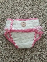 Crochet White &amp; Pink Diaper Cover Bottom girls 0-6 Months Ruffle NWOT So... - £5.98 GBP