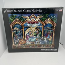 STAINED GLASS NATIVITY Jigsaw Puzzle 1000 Piece Vermont Christmas Compan... - $26.61
