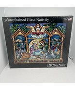 STAINED GLASS NATIVITY Jigsaw Puzzle 1000 Piece Vermont Christmas Compan... - £20.93 GBP